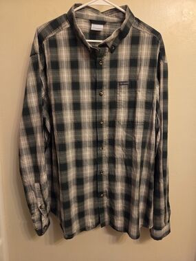 Columbia Mens XXL Shirt Long Sleeve Green Gray Plaid Stretch Button Down AM7968